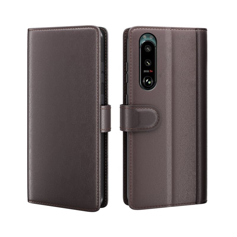 Sony Xperia 5 III Echt lederen hoesje Bruin - Klassiek boekhoesje met plek voor briefgeld en pasjes
