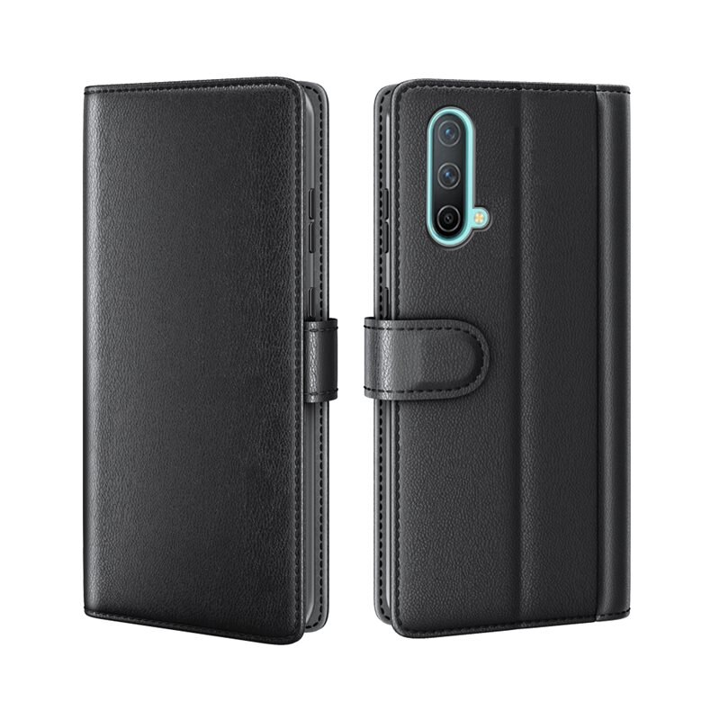 OnePlus Nord CE 5G Echt lederen hoesje Zwart - Klassiek boekhoesje met plek voor briefgeld en pasjes