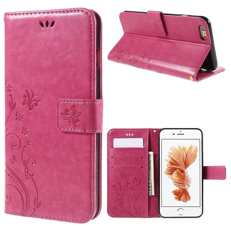 iPhone 6/6S Leren vlinderhoesje Roze - Mooi telefoonhoesje met patroontje