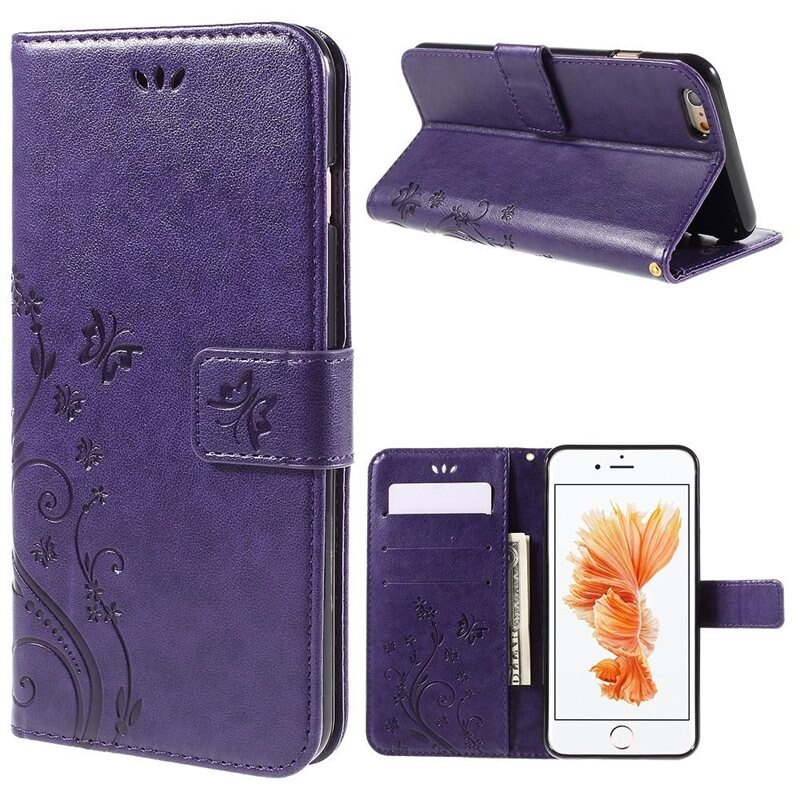 iPhone 6/6S Leren vlinderhoesje Paars - Mooi telefoonhoesje met patroontje