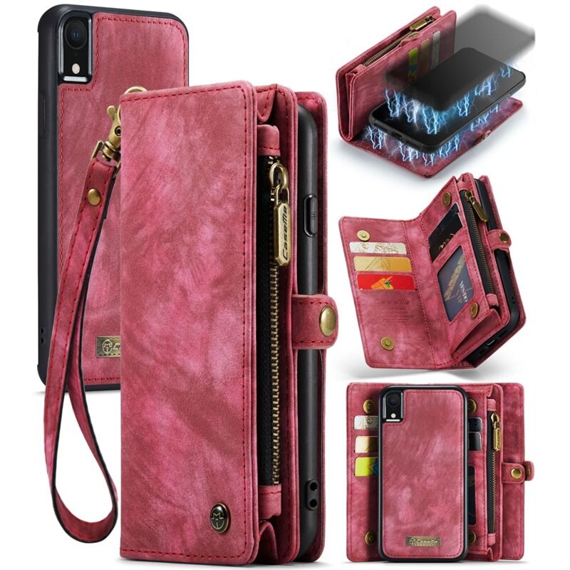 CaseMe Multi-slot Hoesje iPhone Xr Rood - Telefoonhoesje met plek voor extra veel pasjes - Pasjeshouder