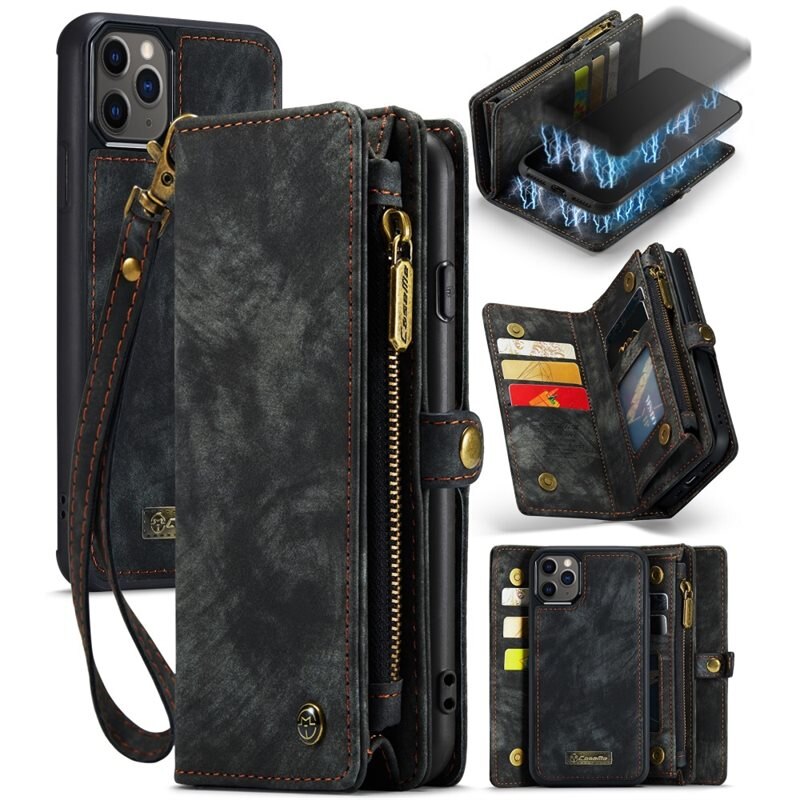 CaseMe Multi-slot Hoesje iPhone 11 Pro Max Grijs - Telefoonhoesje met plek voor extra veel pasjes - Pasjeshouder