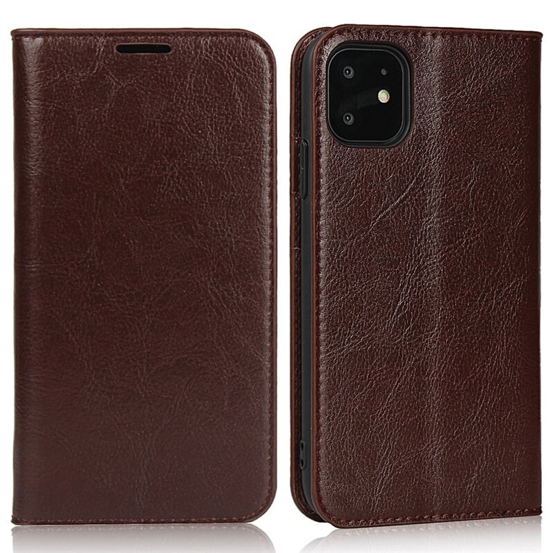 iPhone 11 Mobielhoesje Echt Leer Donkerbruin - Dun hoesje met kaartvak en standaardfunctie