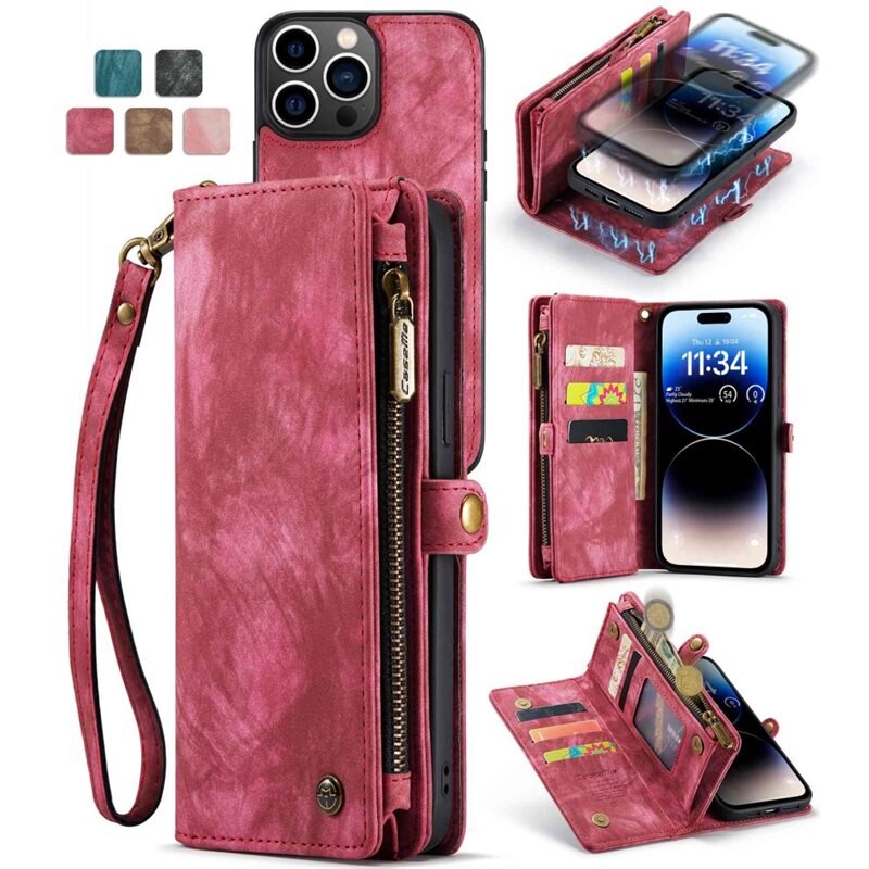 CaseMe Multi-slot Hoesje iPhone 12 Pro Max Rood - Telefoonhoesje met plek voor extra veel pasjes - Pasjeshouder