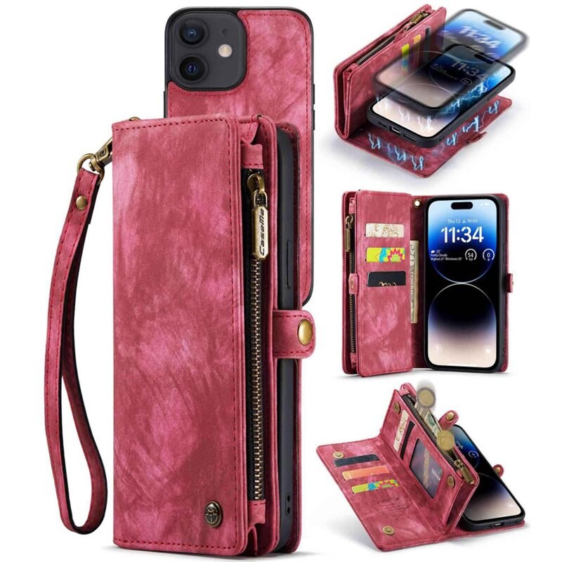 CaseMe Multi-slot Hoesje iPhone 12/iPhone 12 Pro Rood - Telefoonhoesje met plek voor extra veel pasjes - Pasjeshouder