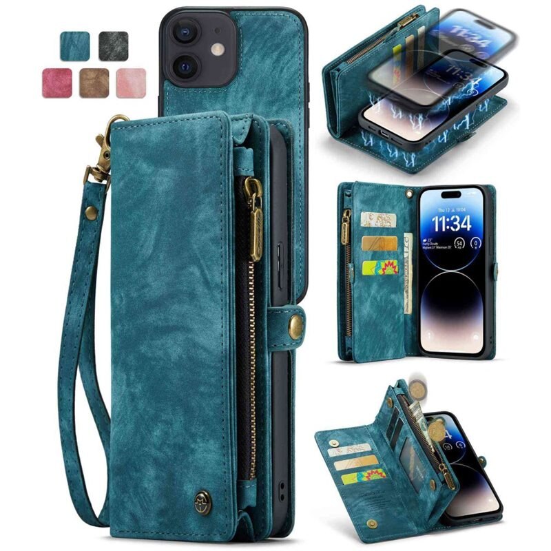 CaseMe Multi-slot Hoesje iPhone 12/iPhone 12 Pro Blauw - Telefoonhoesje met plek voor extra veel pasjes - Pasjeshouder