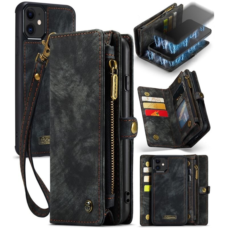 CaseMe Multi-slot Hoesje iPhone 12 Mini Grijs - Telefoonhoesje met plek voor extra veel pasjes - Pasjeshouder