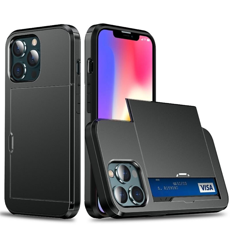 iPhone 13 Pro Max Hoesje met Cardslot Zwart - Beschermhoes met plek voor pasjes