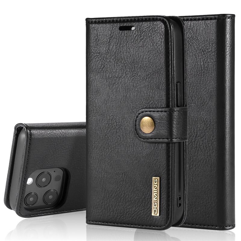 DG.MING Magnet Wallet iPhone 13 Pro Max Black - Stijlvol lederen boekhoesje met afneembaar magnetisch binnenhoesje