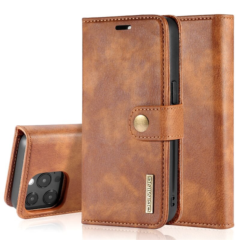 DG.MING Magnet Wallet iPhone 13 Pro Cognac - Stijlvol lederen boekhoesje met afneembaar magnetisch binnenhoesje