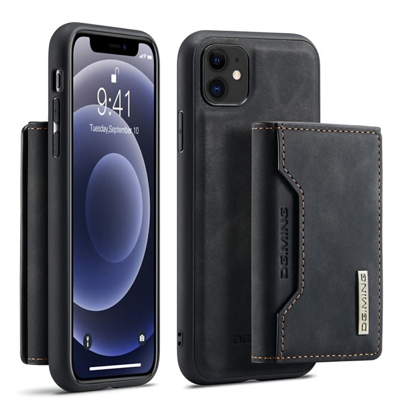 DG.MING Magnetic Card Slots Case iPhone 11 Zwart - Mooi leren hoejse met afneembaar portemonneetje