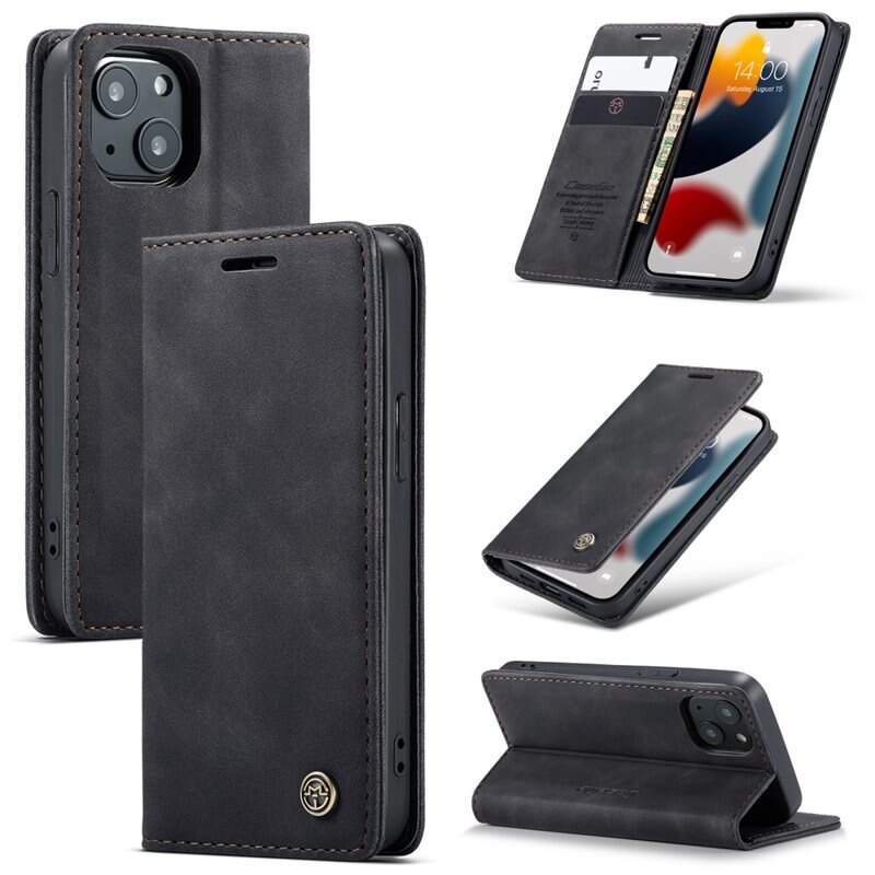CaseMe Slim Bookcover Hoesje iPhone 13 Mini Zwart - Dun telefoonhoesje met pasjeshouder