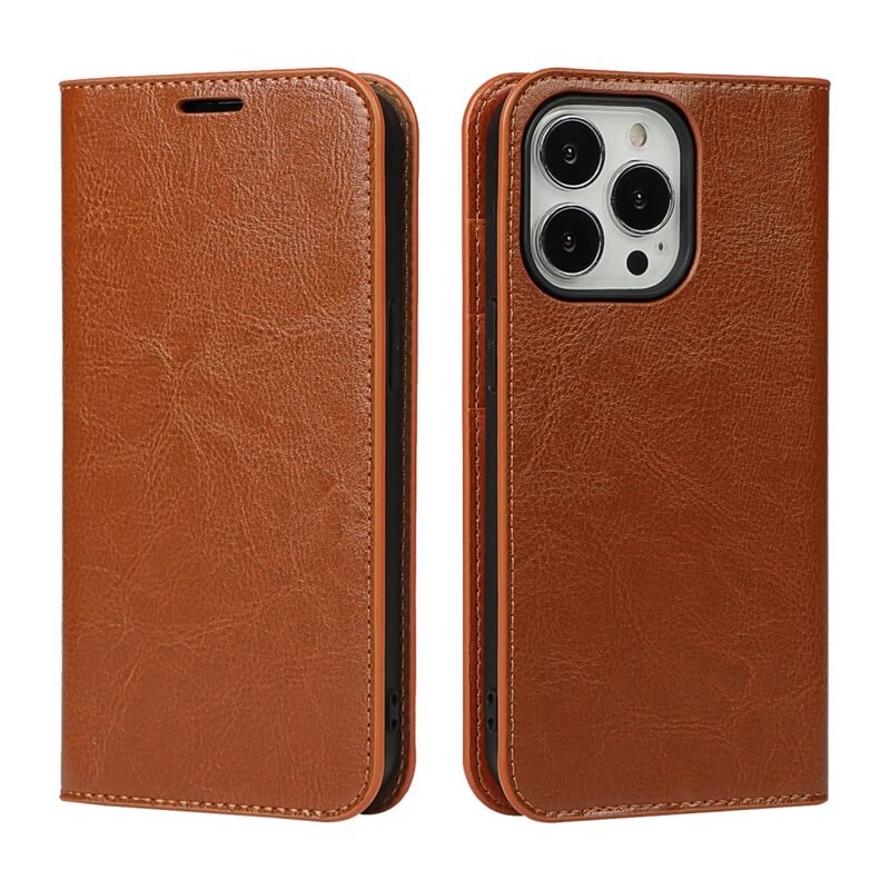 iPhone 12/iPhone 12 Pro Mobielhoesje Echt Leer Bruin - Dun hoesje met kaartvak en standaardfunctie