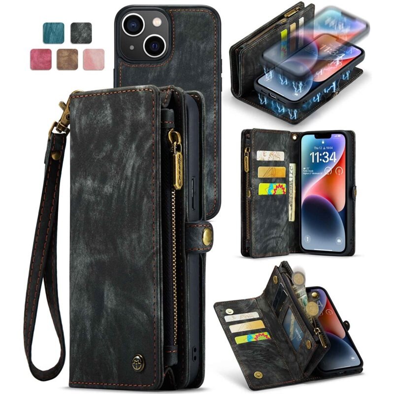 CaseMe Multi-slot Hoesje iPhone 13 Mini Grijs - Telefoonhoesje met plek voor extra veel pasjes - Pasjeshouder