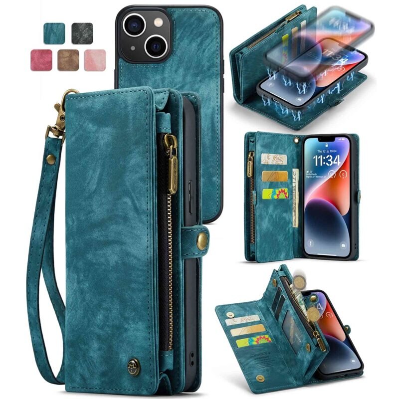 CaseMe Multi-slot Hoesje iPhone 13 Blauw - Telefoonhoesje met plek voor extra veel pasjes - Pasjeshouder