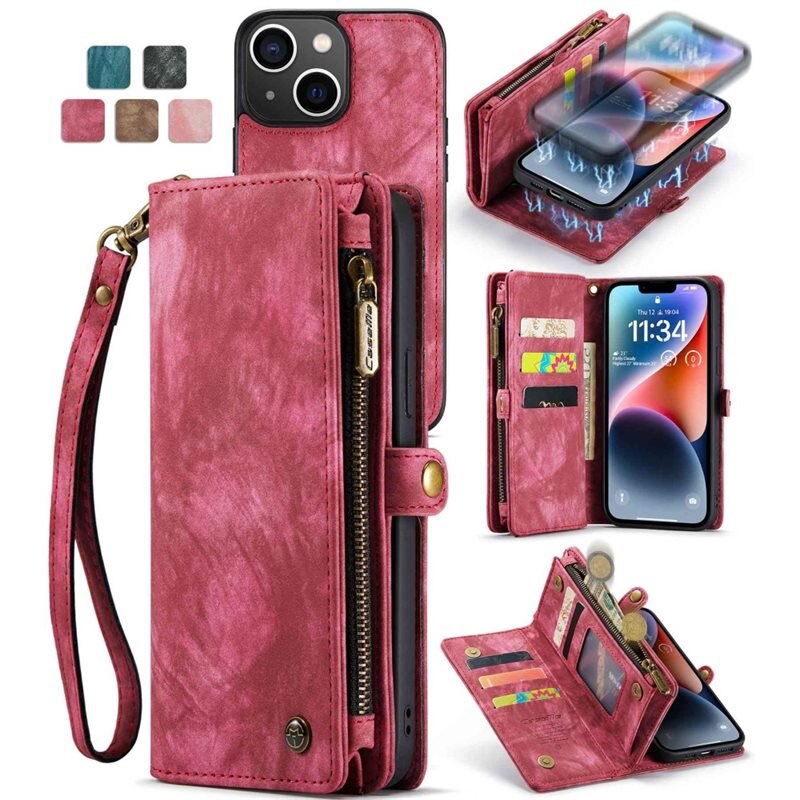 CaseMe Multi-slot Hoesje iPhone 13 Rood - Telefoonhoesje met plek voor extra veel pasjes - Pasjeshouder