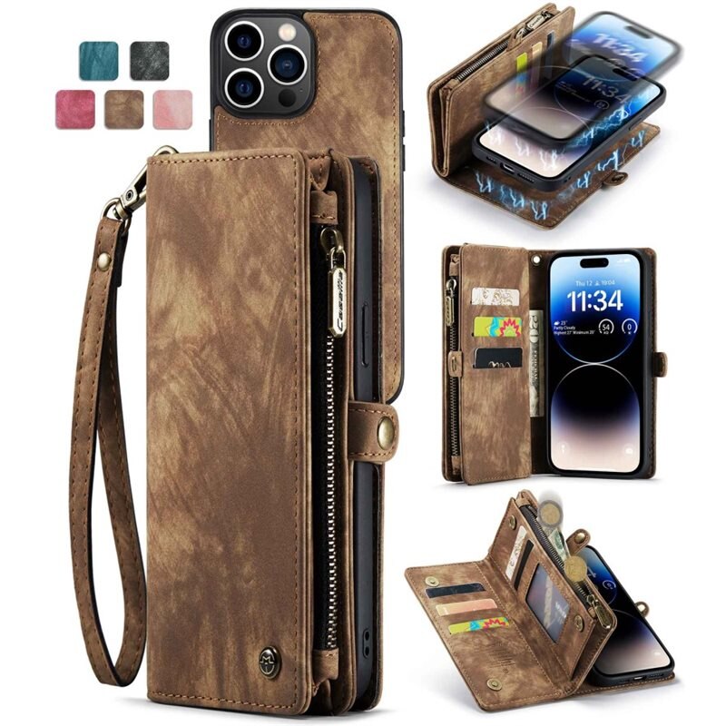 CaseMe Multi-slot Hoesje iPhone 13 Pro Max Bruin - Telefoonhoesje met plek voor extra veel pasjes - Pasjeshouder