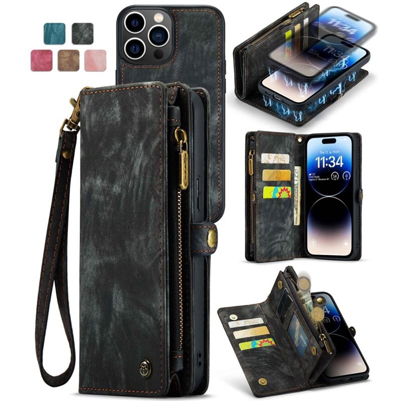 CaseMe Multi-slot Hoesje iPhone 13 Pro Grijs - Telefoonhoesje met plek voor extra veel pasjes - Pasjeshouder