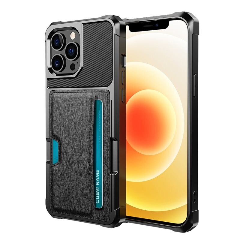 iPhone 13 Pro Max Tough Card Case Zwart - Schokbestendig telefoonhoesje met pasjeshouder