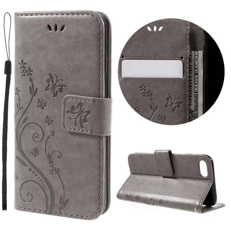 iPhone 7 Leren vlinderhoesje Grijs - Mooi telefoonhoesje met patroontje