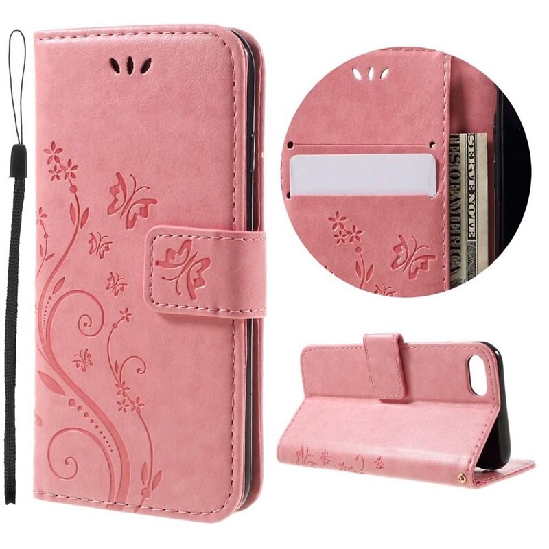 iPhone SE 2020 Leren vlinderhoesje Roze - Mooi telefoonhoesje met patroontje