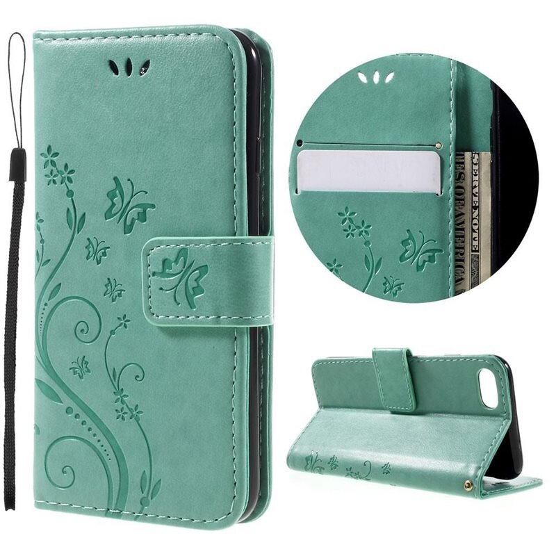 iPhone 8 Leren vlinderhoesje Groen - Mooi telefoonhoesje met patroontje