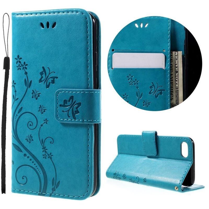 iPhone SE 2022 Leren vlinderhoesje Blauw - Mooi telefoonhoesje met patroontje