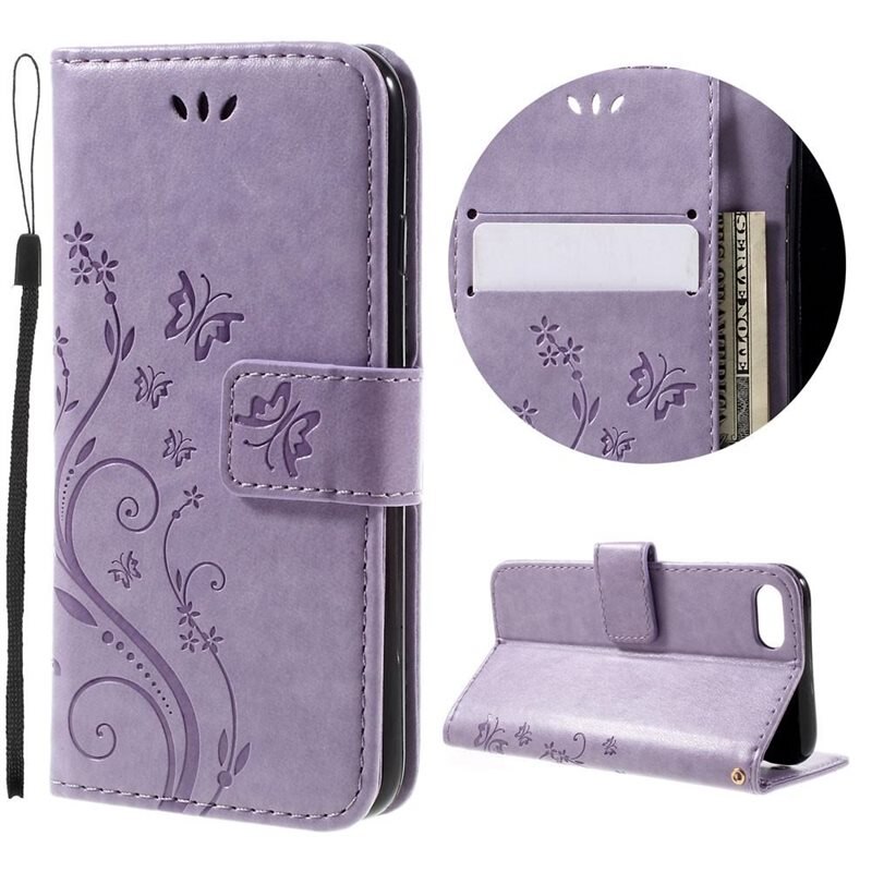iPhone 8 Leren vlinderhoesje Paars - Mooi telefoonhoesje met patroontje