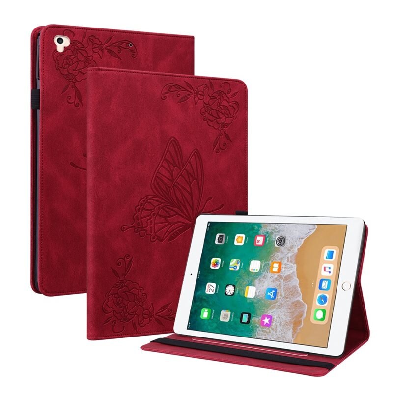 Apple iPad 9.7 6th Gen (2018) Leren vlinderhoesje Rood - Beschermende tablethoes met mooie print