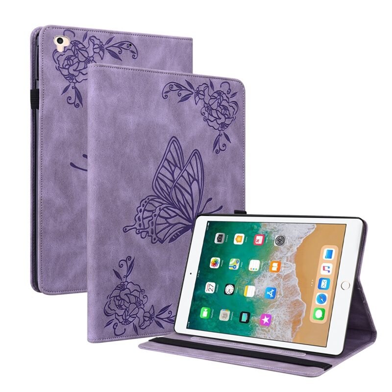 Apple iPad 9.7 5th Gen (2017) Leren vlinderhoesje Paars - Beschermende tablethoes met mooie print