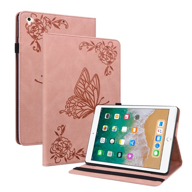 Apple iPad 9.7 5th Gen (2017) Leren vlinderhoesje Roze - Beschermende tablethoes met mooie print