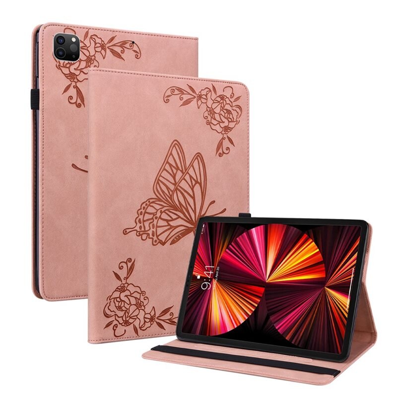 Apple iPad Air 10.9 4th Gen (2020) Leren vlinderhoesje Roze - Beschermende tablethoes met mooie print