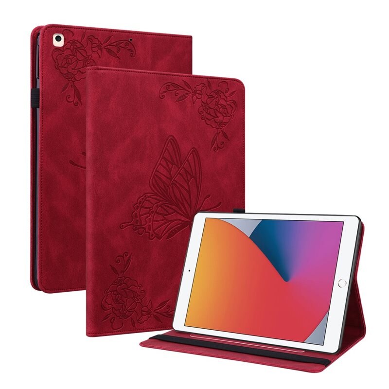 Apple iPad 10.2 9th Gen (2021) Leren vlinderhoesje Rood - Beschermende tablethoes met mooie print