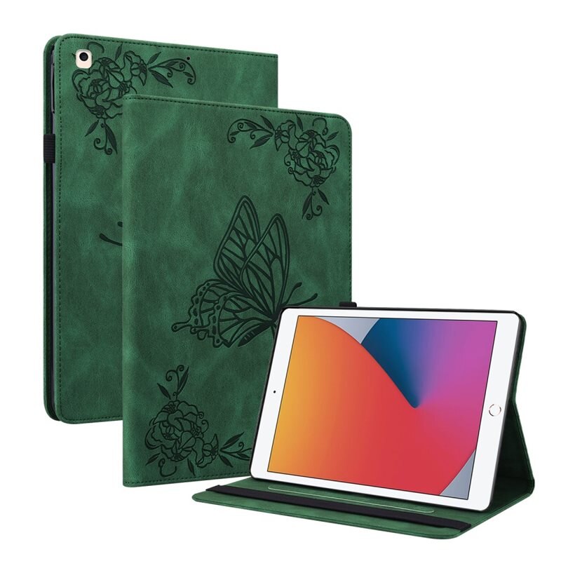 Apple iPad 10.2 8th Gen (2020) Leren vlinderhoesje Groen - Beschermende tablethoes met mooie print