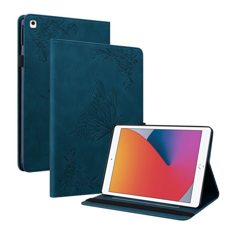 Apple iPad 10.2 8th Gen (2020) Leren vlinderhoesje Blauw - Beschermende tablethoes met mooie print