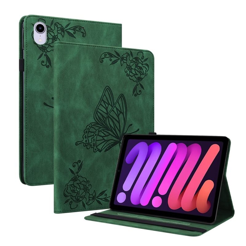 Apple iPad Mini 6th Gen (2021) Leren vlinderhoesje Groen - Beschermende tablethoes met mooie print
