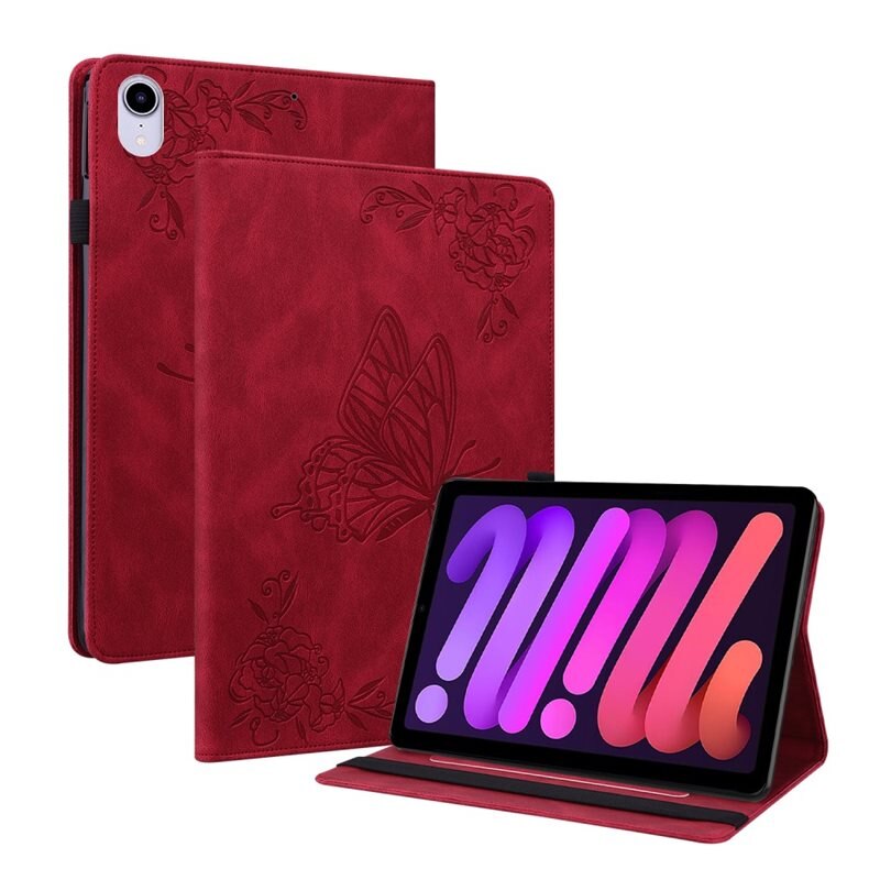 Apple iPad Mini 6th Gen (2021) Leren vlinderhoesje Rood - Beschermende tablethoes met mooie print
