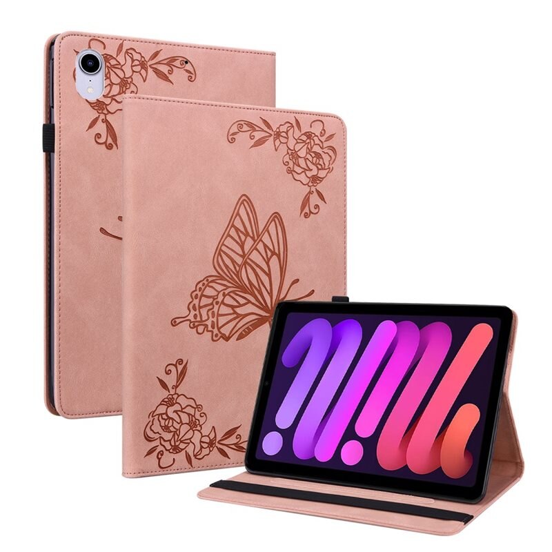 Apple iPad Mini 7th Gen (2024) Leren vlinderhoesje Roze - Beschermende tablethoes met mooie print