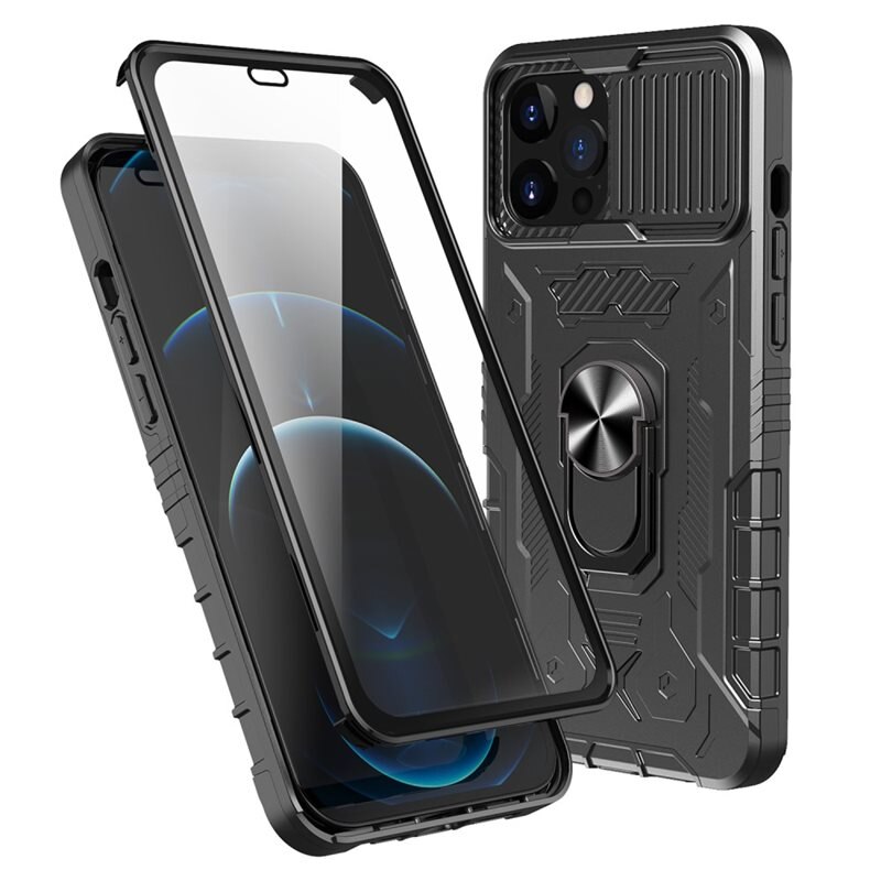Tactical Full Protection Hoesje iPhone 12/12 Pro black - Stoer telefoonhoesje met volledige dekking - Inclusief camerabescherming