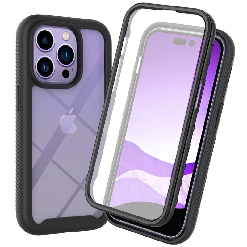 iPhone 14 Pro Full Protection Hoesje Zwart - Volledig dekkend hoesje met gehard glazen schermbescherming