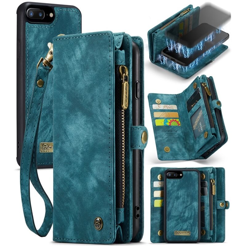 CaseMe Multi-slot Hoesje iPhone 7 Plus/iPhone 8 Plus Blauw - Telefoonhoesje met plek voor extra veel pasjes - Pasjeshouder