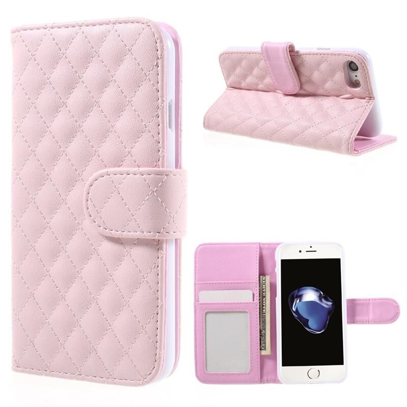 iPhone SE (2020) Bookcover hoesje Gewatteerd roze - Telefoonhoesje met plek voor pasjes en briefgeld