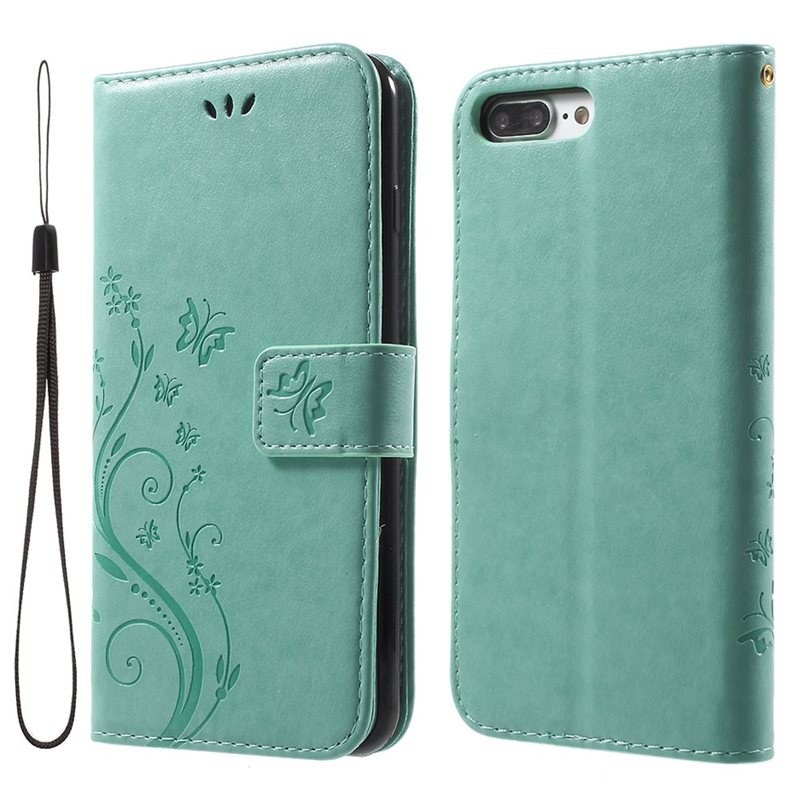 iPhone 7 Plus/iPhone 8 Plus Leren vlinderhoesje Groen - Mooi telefoonhoesje met patroontje