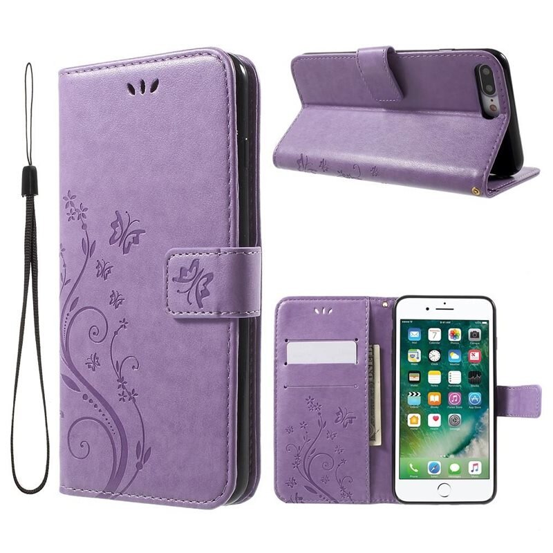 iPhone 7 Plus/iPhone 8 Plus Leren vlinderhoesje Paars - Mooi telefoonhoesje met patroontje