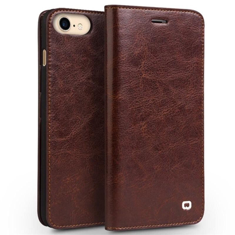 Qialino Leather Wallet Case iPhone 8 Brown