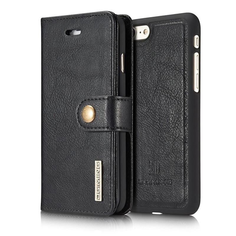 DG.MING Magnet Wallet iPhone SE 2022 Black - Stijlvol lederen boekhoesje met afneembaar magnetisch binnenhoesje