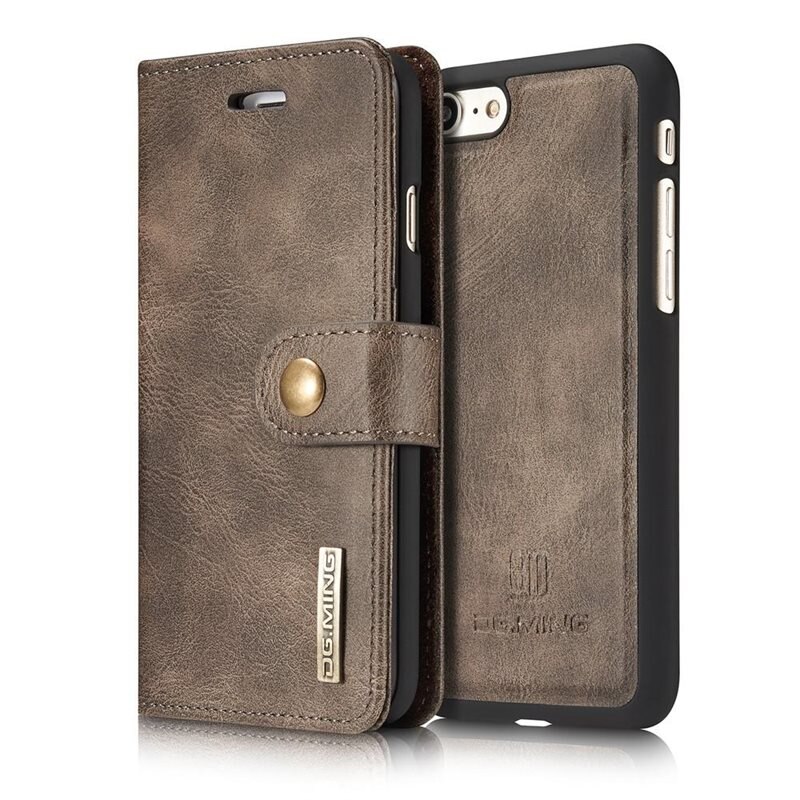 DG.MING Magnet Wallet iPhone 7 Brown - Stijlvol lederen boekhoesje met afneembaar magnetisch binnenhoesje