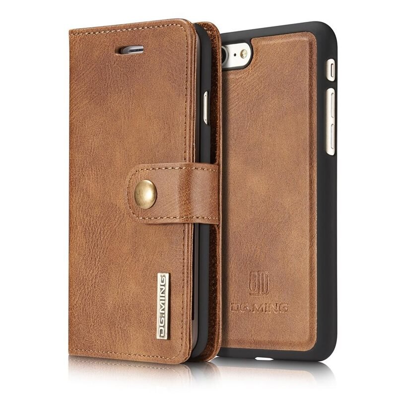 DG.MING Magnet Wallet iPhone 7 Cognac - Stijlvol lederen boekhoesje met afneembaar magnetisch binnenhoesje
