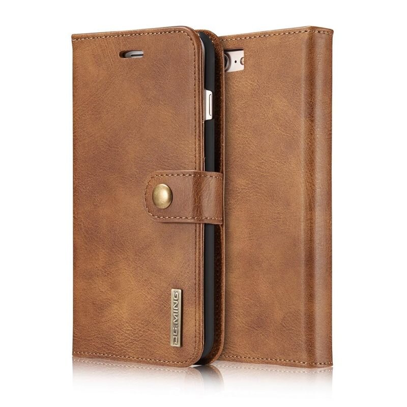 DG.MING Magnet Wallet iPhone 7 Plus/iPhone 8 Plus Cognac - Stijlvol lederen boekhoesje met afneembaar magnetisch binnenhoesje