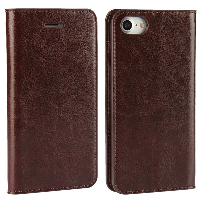 iPhone 8 Mobielhoesje Echt Leer Donkerbruin - Dun hoesje met kaartvak en standaardfunctie